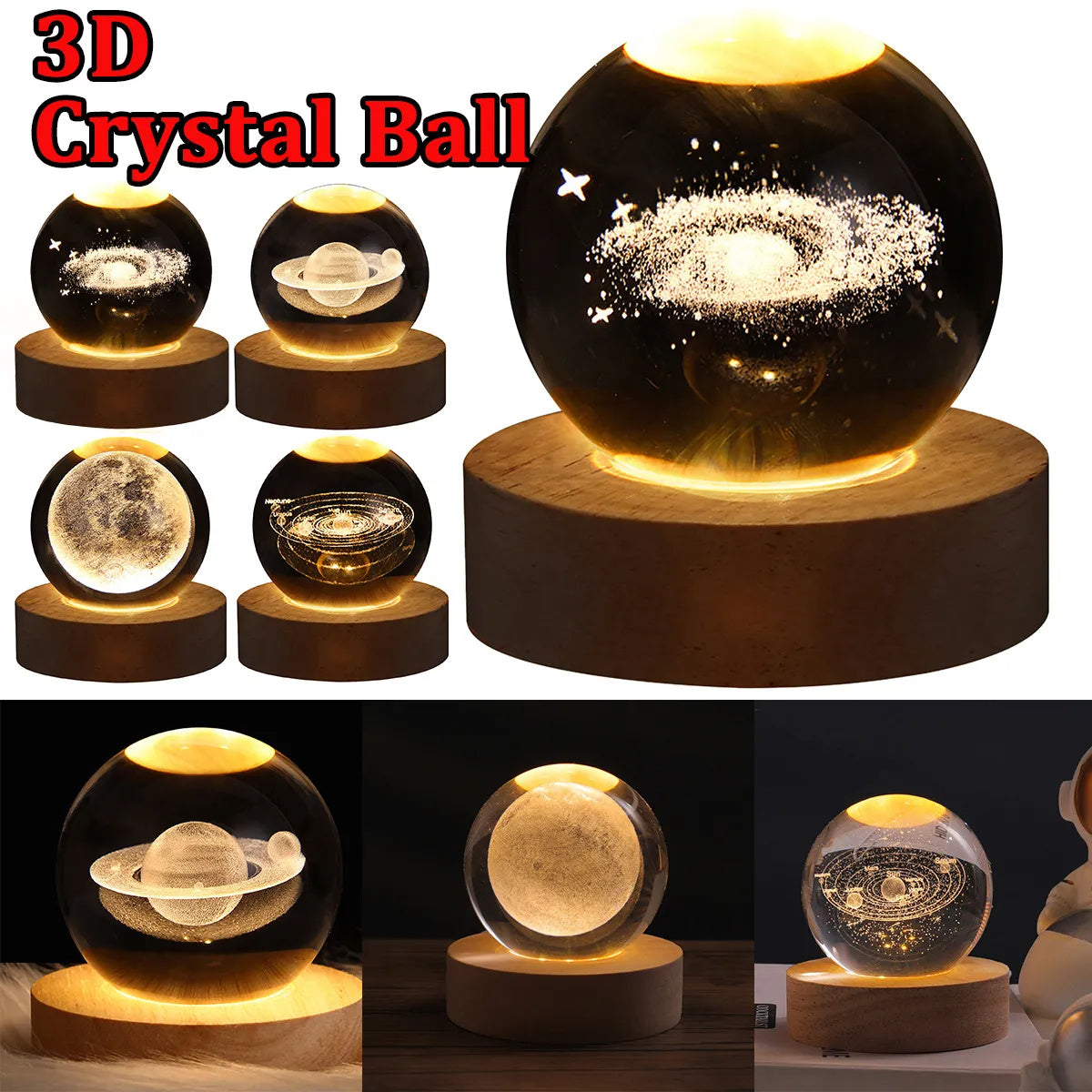 StellarGlow: 3D Galaxy Crystal Ball Night Light & Planet Lamp
