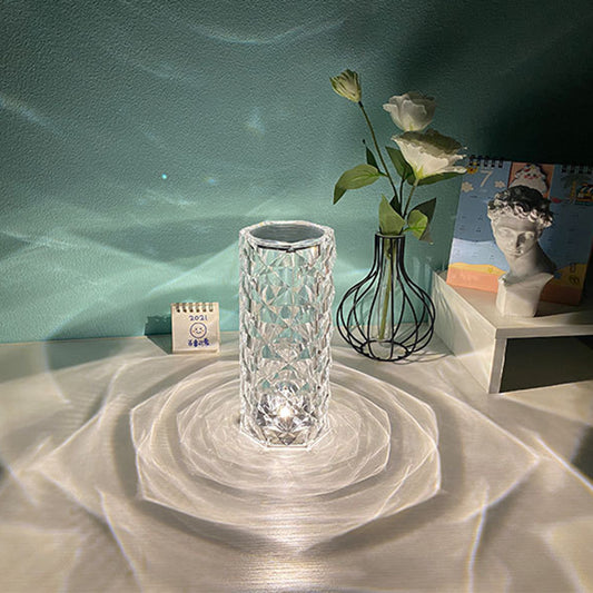 CrystalGlow: Nordic Rose Projector & Dimming Table Lamp