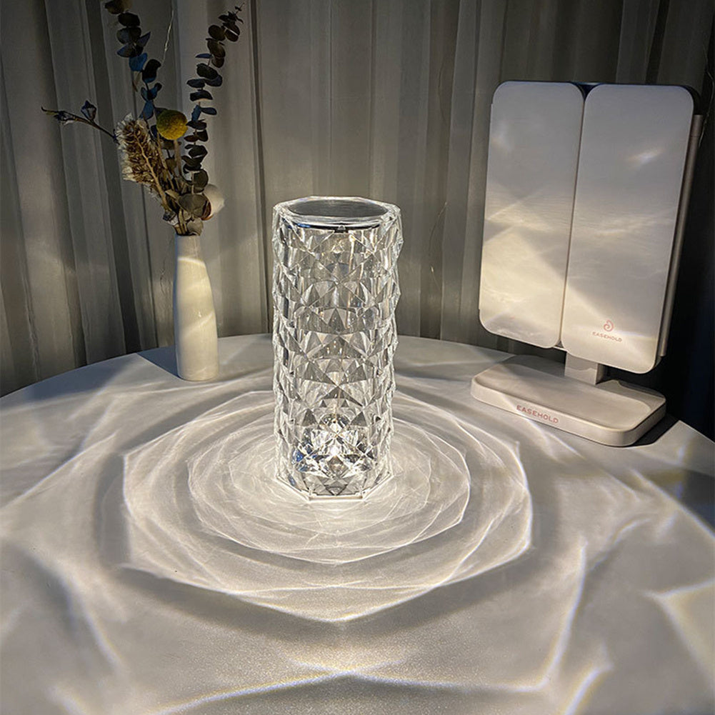 CrystalGlow: Nordic Rose Projector & Dimming Table Lamp