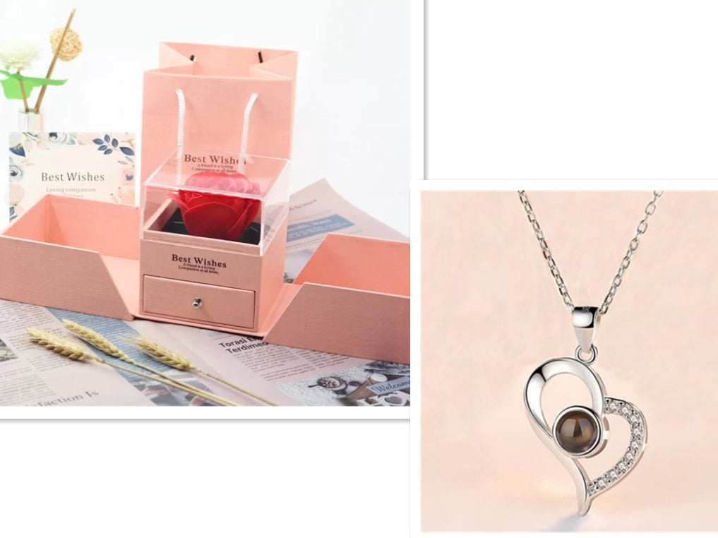 Eternal Rose Jewelry Gift Set: Valentine’s Day Necklace for Her- Best Wishes