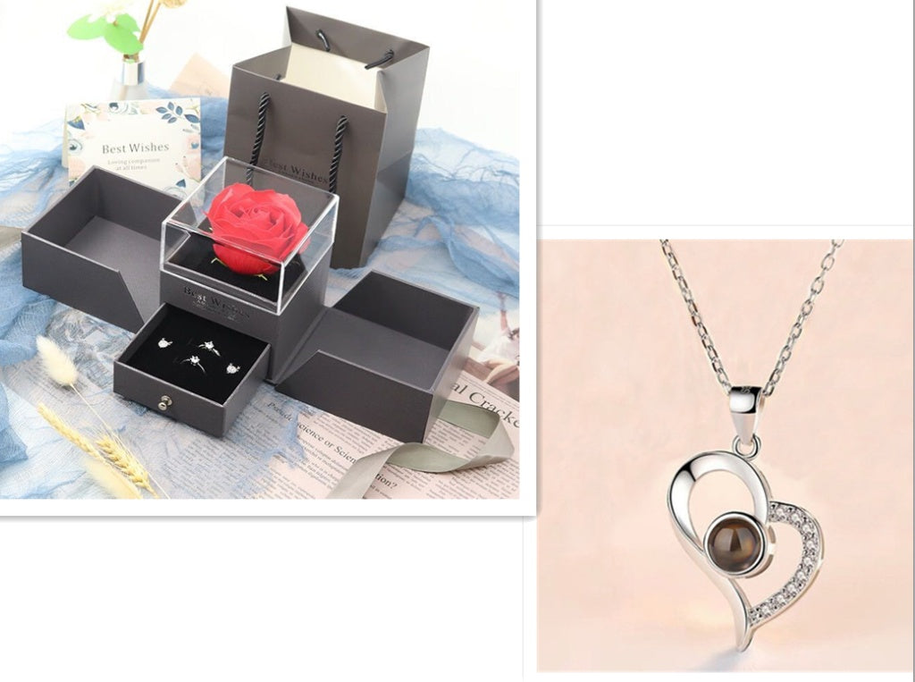 Eternal Rose Jewelry Gift Set: Valentine’s Day Necklace for Her- Best Wishes