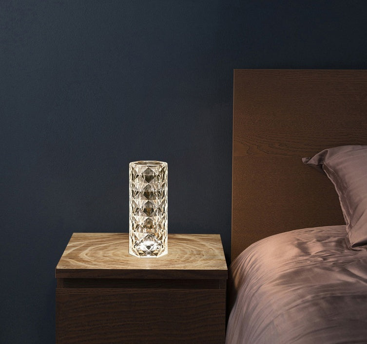 CrystalGlow: Nordic Rose Projector & Dimming Table Lamp