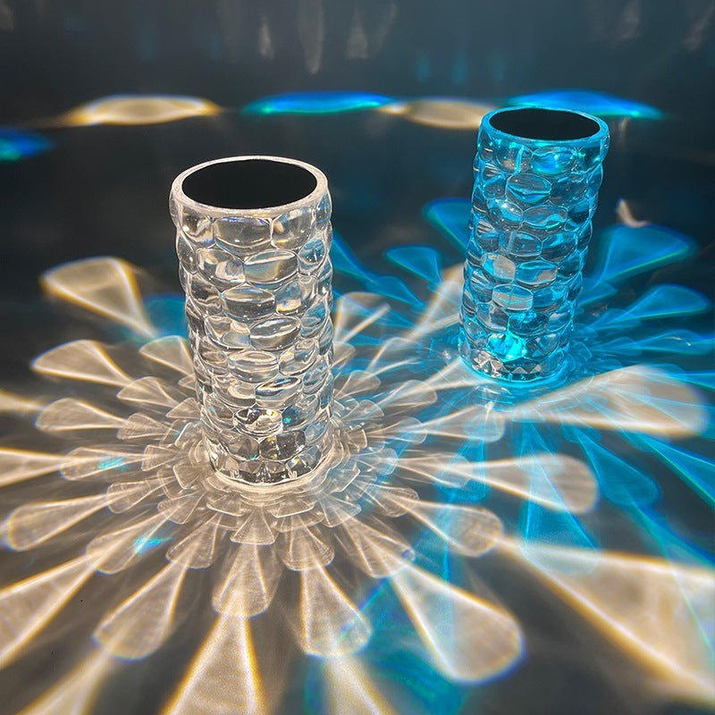 CrystalGlow: Nordic Rose Projector & Dimming Table Lamp