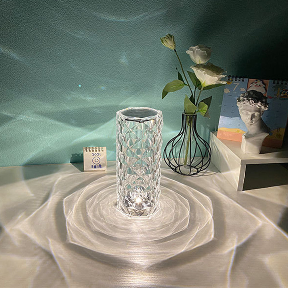 CrystalGlow: Nordic Rose Projector & Dimming Table Lamp