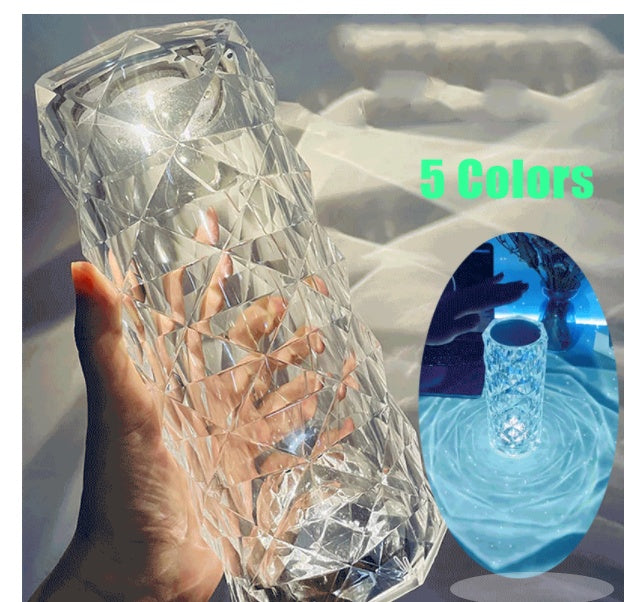 CrystalGlow: Nordic Rose Projector & Dimming Table Lamp