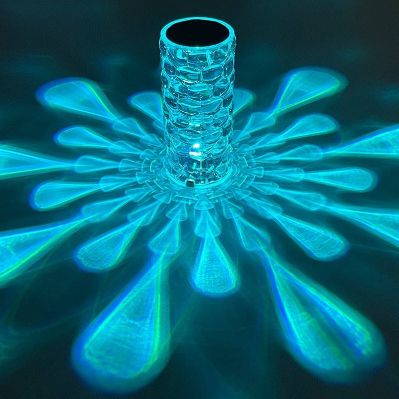 CrystalGlow: Nordic Rose Projector & Dimming Table Lamp